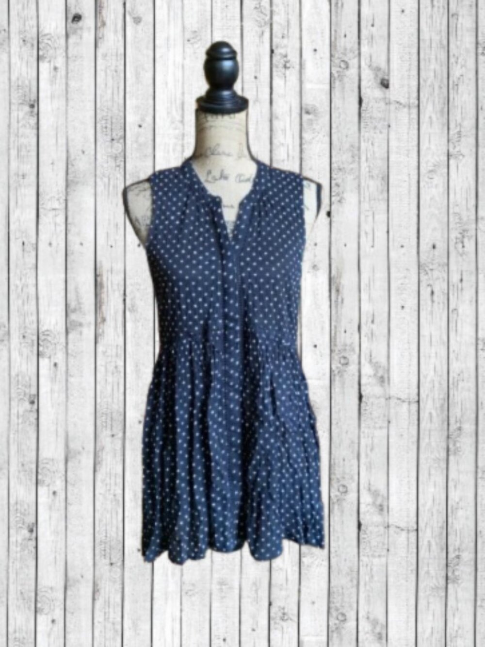 Anthropologie Navy & White Polka Dot Gauze Babydoll Top | Size Small
